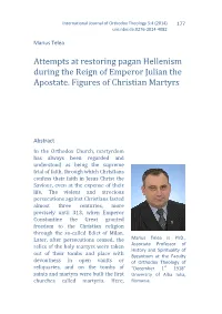 Attempts at Restoring Pagan Hellenism During the Reign of Emperor Julian the Apostate