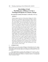 Knowledge of God: the Relevance of Hosea 4:1-3 for a Theological Response to Climate Change
