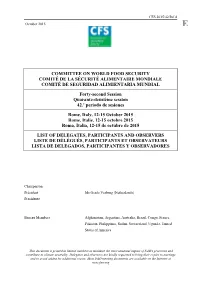 List of Delegates, Participants and Observers Liste De Délégués, Participants Et Observateurs Lista De Delegados, Participantes Y Observadores