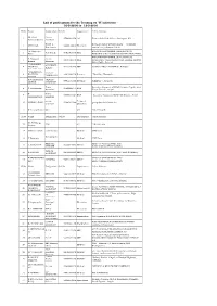 Lsit of Participants for the Training on "IT Intiatives " 10-5-2016 to 12-5-2016