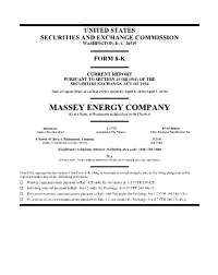 MASSEY ENERGY COMPANY (Exact Name of Registrant As Specified in Its Charter)