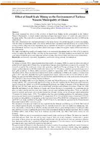 Effect of Small Scale Mining on the Environment of Tarkwa- Nsuaem Municipality of Ghana
