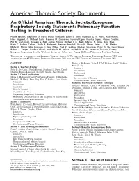 Pulmonary Function Testing in Preschool Children: an Official ATS/ERS Statement