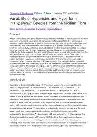 Variability of Hypericins and Hyperforin in Hypericum Species from the Sicilian Flora