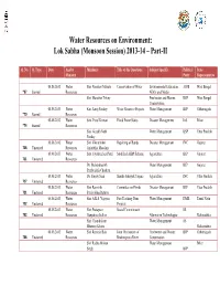 Water Resources on Environment: Lok Sabha (Monsoon Session) 2013-14 – Part-II