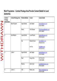 Work Programme – Contract Package Area Provider Contact Details for Local Authorities