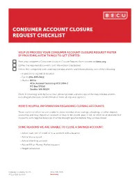 Consumer Account Closure Request Packet