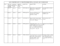 LIST of REPORTS SENT to the SPONSORER from 1St JANUARY, 2016 to MARCH, 2021