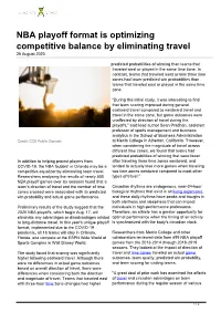 NBA Playoff Format Is Optimizing Competitive Balance by Eliminating Travel 26 August 2020
