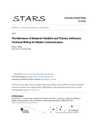 The Relevance of Benjamin Franklin's and Thomas Jefferson's Technical Writing for Modern Communicators