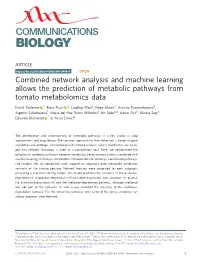 Combined Network Analysis and Machine Learning Allows the Prediction of Metabolic Pathways from Tomato Metabolomics Data