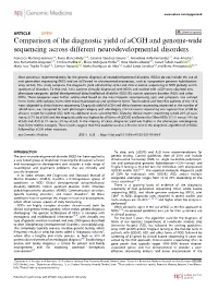 Comparison of the Diagnostic Yield of Acgh and Genome-Wide Sequencing Across Different Neurodevelopmental Disorders