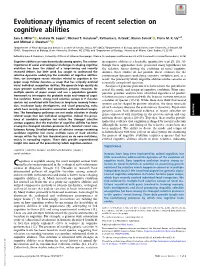 Evolutionary Dynamics of Recent Selection on Cognitive Abilities