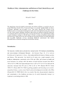 Healthcare Policy Administration and Reforms in Post-Colonial Kenya and Challenges for the Future