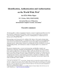 Identification, Authentication and Authorization on the World Wide Web1