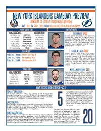 New York Islanders Gameday Preview
