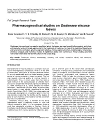 Pharmacognostical Studies on Dodonaea Viscosa Leaves