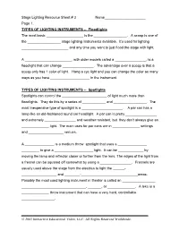 Stage Lighting Resource Sheet # 3 Name______Page 1
