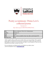 As in the All the Other of Levi's Holocaust Poems I Discuss in This