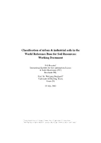 Classification of Urban & Industrial Soils in the World Reference Base