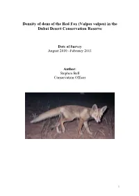 Density of Dens of the Red Fox (Vulpes Vulpes) in the Dubai Desert Conservation Reserve