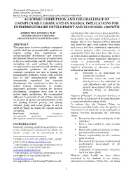 Academic Corruption and the Challenge of Unemployable Graduates in Nigeria: Implications for Entrepreneurship Development and Economic Growth