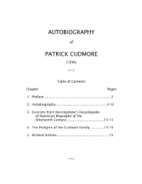 Autobiography Patrick Cudmore
