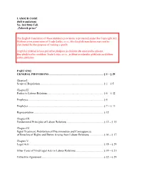 LABOUR CODE (Full Translation) No. 262/2006 Coll. ,,Zákoník Práce”