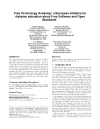 A European Initiative for Distance Education About Free Software and Open Standards∗