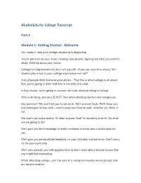 Alcoholedu for College Transcript Part 1 Module 1: Getting Started