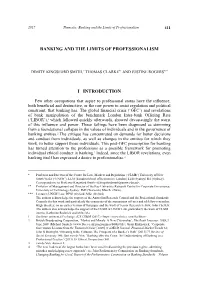 Banking and the Limits of Professionalism I