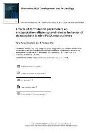 Effects of Formulation Parameters on Encapsulation Efficiency and Release Behavior of Thienorphine Loaded PLGA Microspheres