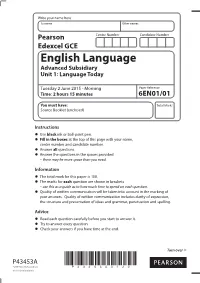 English Language Advanced Subsidiary Unit 1: Language Today