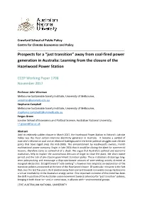 Prospects for a “Just Transition” Away from Coal-Fired Power Generation in Australia: Learning from the Closure of the Hazelwood Power Station