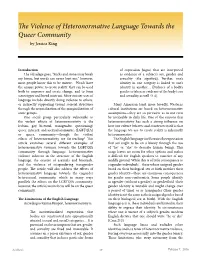 The Violence of Heteronormative Language Towards the Queer Community by Jessica King