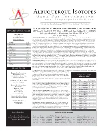 Albuquerque Isotopes Game Day Information