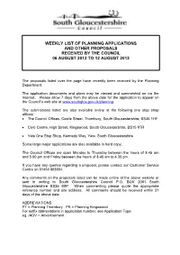 Weekly List of Planning Applications and Other Proposals Received by the Council 06 August 2012 to 12 August 2012