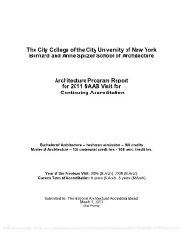 2011 Architectural Program Report (APR)