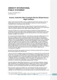 Armenia: Authorities Must Investigate Election-Related Human Rights Violations
