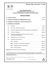 Fall 2006 Revisions a D M I N I S T R a T I V E R U L E S Commercial Solid Waste, Recycling and Compostables