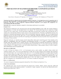 Preparation of Magnesium Hydroxide Nanoparticles from Bittern R.D