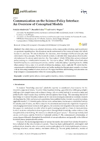 Communication on the Science-Policy Interface: an Overview of Conceptual Models