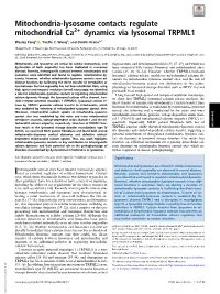 Mitochondria-Lysosome Contacts Regulate Mitochondrial Ca2+ Dynamics Via Lysosomal TRPML1