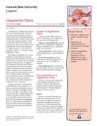 Vegetarian Diets Fact Sheet No