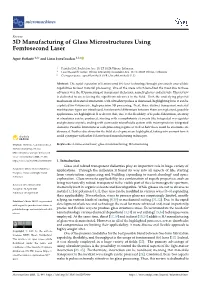 3D Manufacturing of Glass Microstructures Using Femtosecond Laser