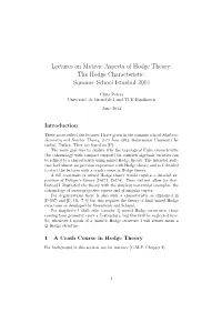 Lectures on Motivic Aspects of Hodge Theory: the Hodge Characteristic
