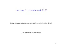 Lecture 1: T Tests and CLT