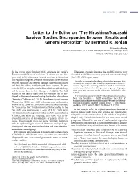 Letter to the Editor on “The Hiroshima/Nagasaki Survivor Studies: Discrepancies Between Results and General Perception” by Bertrand R