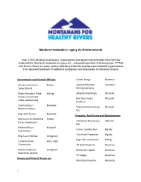 Montana Headwaters Legacy Act Endorsements Government And