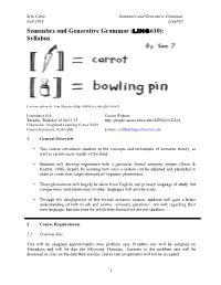 Semantics and Generative Grammar (Ling610): Syllabus